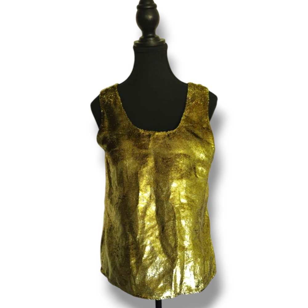 Vintage REGALIA Metallic Gold Sleeveless Top, Size 8/S, Made in Canada - 80s 90s